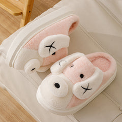 Cute Cartoon Dog Plush Slippers Winter Warm Non-slip Floor Home Slipper Couple Indoor Thick Bottom House Shoes