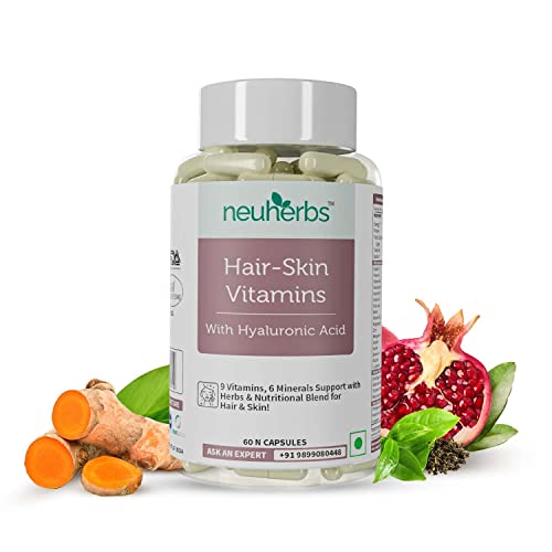 Neuherbs Hair Skin Vitamins Supplement with Hyaluronic Acid- 60 Capsules for Men and Women