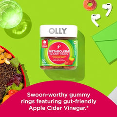 OLLY Metabolism Gummy Rings, Apple Cider Vinegar, Vitamin B12, Chromium, Energy and Digestive Health