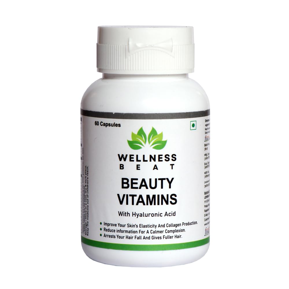 Wellness Beat Beauty Vitamins Capsules | Supplement for Glowing Skin and Stronger Hair for Men and Women (60 Capsules)