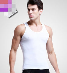 Men's round neck vest cotton body shaping fitness bottoming stretch full sleeveless sweatshirt