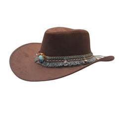 Ethnic Style Denim Top Hat Curling Felt Cap Horse Riding Hat