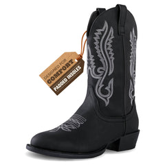 Classic Cowboy Boots for Men - Footwear with Traditional Round Toe Men's Western Boots with Embroidery - Outdoor Water Repellent Durable Boots