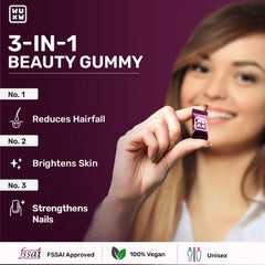 For Hair Growth, Beauty Skin & Hair Gummies for Bright Skin & Strong Nails, 30 Days Pack