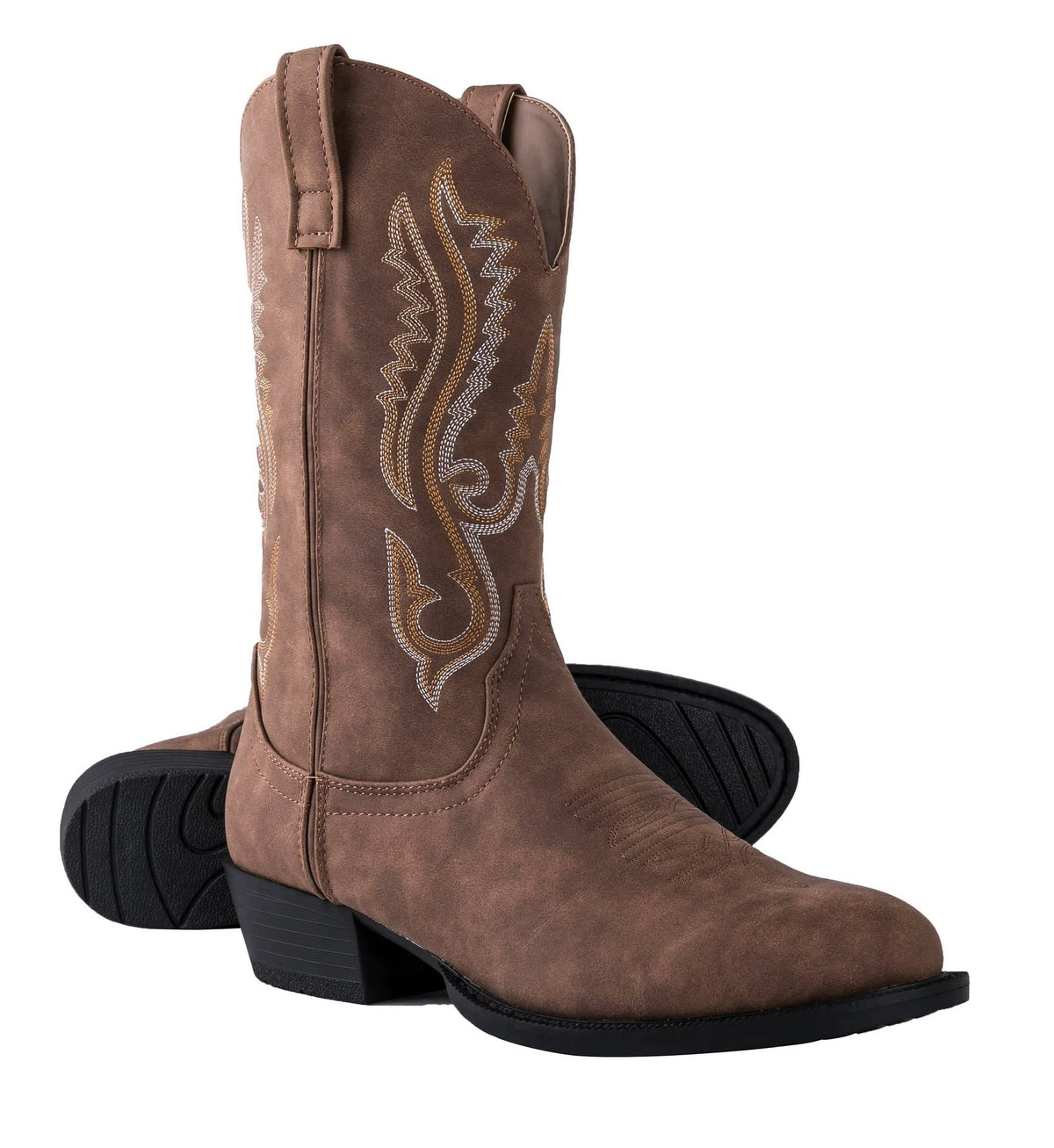 Classic Cowboy Boots for Men - Footwear with Traditional Round Toe Men's Western Boots with Embroidery - Outdoor Water Repellent Durable Boots