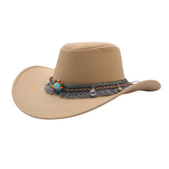 Ethnic Style Denim Top Hat Curling Felt Cap Horse Riding Hat