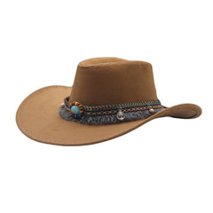 Ethnic Style Denim Top Hat Curling Felt Cap Horse Riding Hat