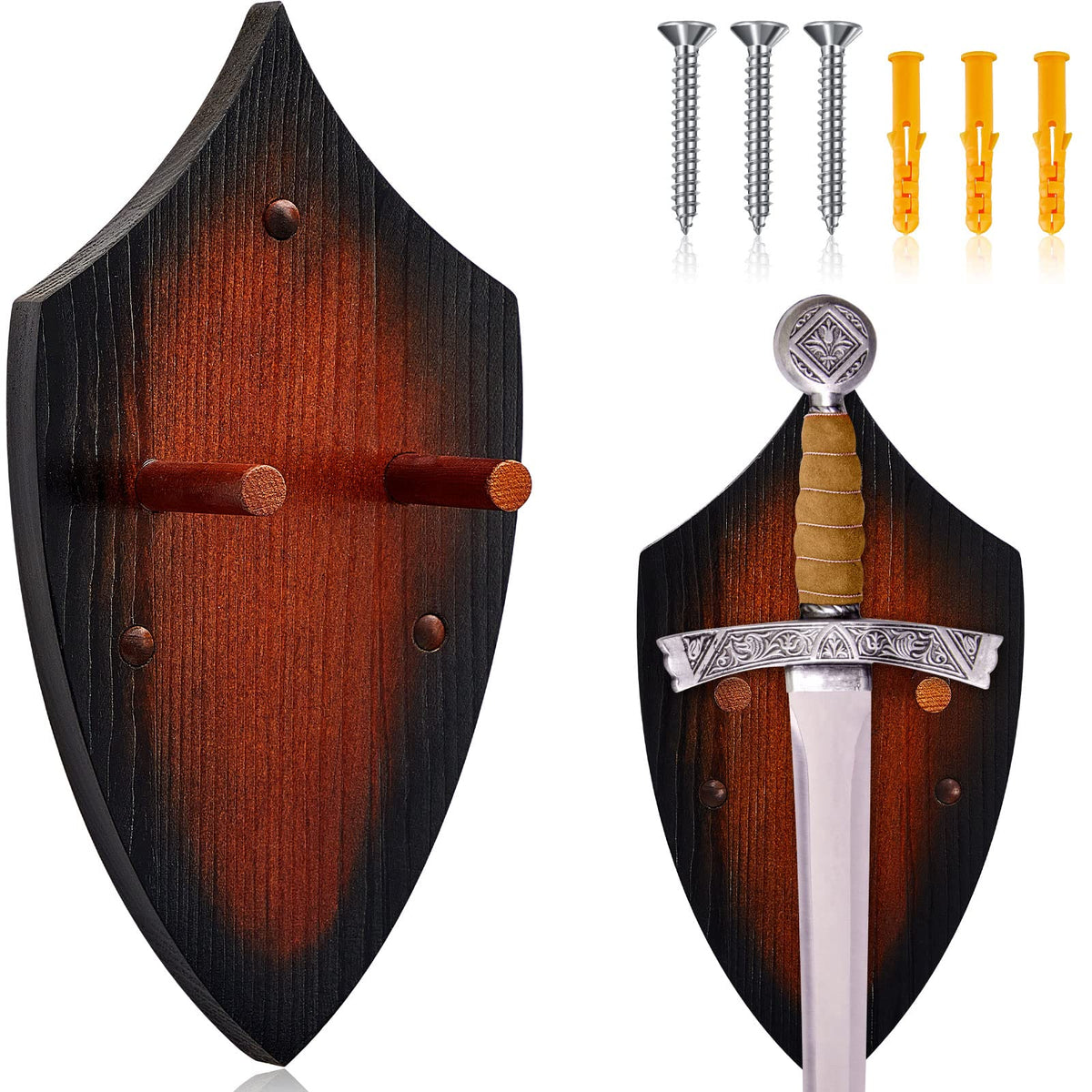 Wooden Sword Wall Mount Sword Plaque Katana Wall Mount Sword Mounts for Wall Sword Hanger for Wall Vertical Sword Wall Display Plaque with Hardware(Black Brown)