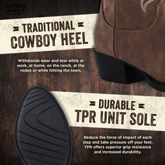 Classic Cowboy Boots for Men - Footwear with Traditional Round Toe Men's Western Boots with Embroidery - Outdoor Water Repellent Durable Boots