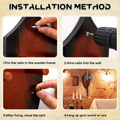 Wooden Sword Wall Mount Sword Plaque Katana Wall Mount Sword Mounts for Wall Sword Hanger for Wall Vertical Sword Wall Display Plaque with Hardware(Black Brown)