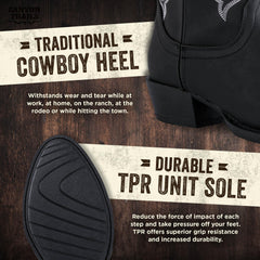 Classic Cowboy Boots for Men - Footwear with Traditional Round Toe Men's Western Boots with Embroidery - Outdoor Water Repellent Durable Boots