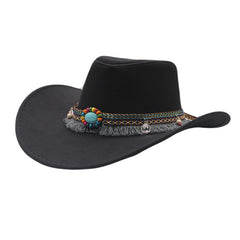 Ethnic Style Denim Top Hat Curling Felt Cap Horse Riding Hat