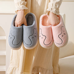 Striped Cat Slippers | Indoor Couple Non-slip Floor Bedroom Slipper | Winter Warm Plush House Shoes Women Men