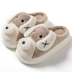 Cute Cartoon Dog Plush Slippers Winter Warm Non-slip Floor Home Slipper Couple Indoor Thick Bottom House Shoes