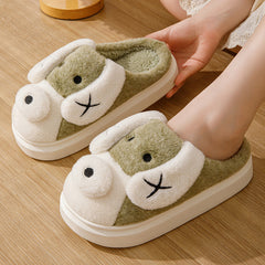 Cute Cartoon Dog Plush Slippers Winter Warm Non-slip Floor Home Slipper Couple Indoor Thick Bottom House Shoes