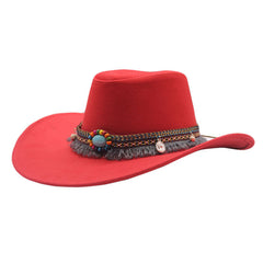 Ethnic Style Denim Top Hat Curling Felt Cap Horse Riding Hat