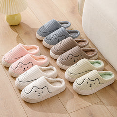 Striped Cat Slippers | Indoor Couple Non-slip Floor Bedroom Slipper | Winter Warm Plush House Shoes Women Men